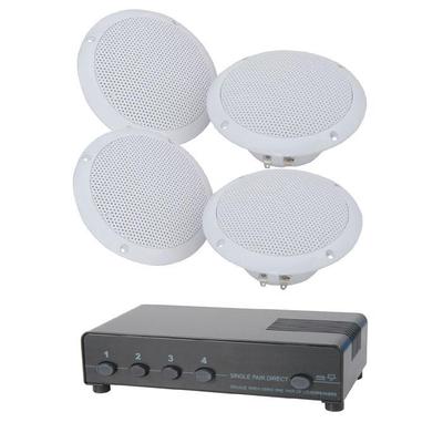 2 Pairs of 80W <b>Ceiling Speakers</b>, 100m Cable &amp; 4-Way Switch MEGADEAL