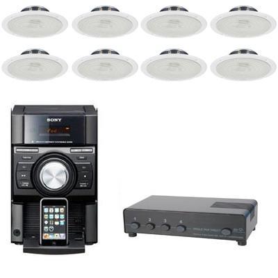Sony Stereo with Ipod Dock includes Switch & 8 Ceiling Speakers 