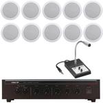 120W Amplifier 10 x 2-Way Ceiling Speakers & Paging Microphone 