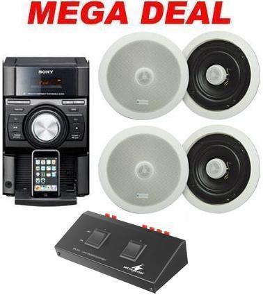 Sony Stereo with iPod Dock includes Switch &amp; 4 Ceiling Speakers 