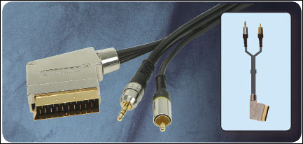 High Performance Switched A/V Cable Scart to 3.5mm Stereo & RCA Plug