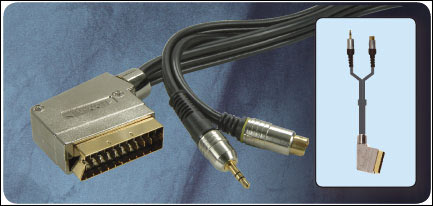 High Performance Switched Scart Plug To 4 Pin S-Vhs Plug And 3.5mm Stereo Jack 1.5m