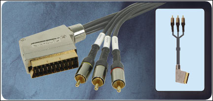 SCART Plug To 3 X RCA Phono Plugs - Gold Plated 1.5m