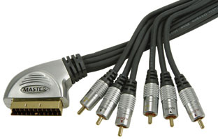 Masterclass Scart to 6 x RCA Lead - <b>Various Lengths</b>