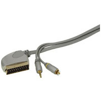 Switched SCART Plug To RCA Phono Plug & 3.5mm Stereo Jack Plug Silver Link Collection Various Lengths