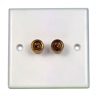 2 x 4mm Flush Mount Speaker Wallplate Binding Posts Gold