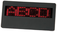 Eye-catching, compact, slimline badge with manually programmable red LED moving message display.