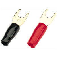 Set Of 4 Red/Black Gold Plated 5.5mm Spade Terminals 6.2mm� Cable