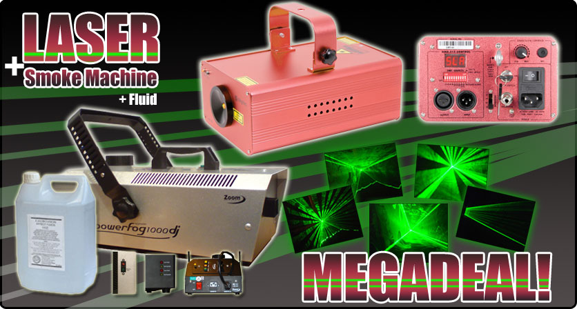 Cybermarket Mega Deal - Green Magic Box Laser, 1000W Smoke Machine, & 5L Of High Quality Smoke Fluid