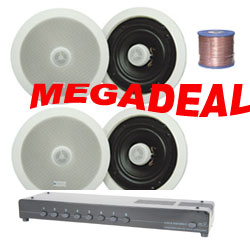 2 Pairs of 8'' Pro Ceiling Speakers, 6-Zone Speaker Switch & 100m Hi-Grade Cable