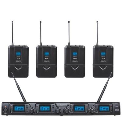 ZZiPP UHF 4 Channel Wireless Mics Set Complete With 4 Bodypack Transmitters And Headset Mics