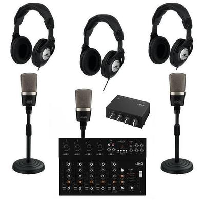 Tri Mic Podast Kit With USB Mixer For Extra Input
