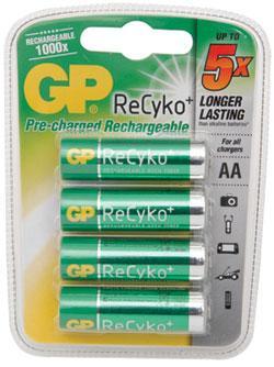 GP® ReCyko+ NiMH Rechargeable Batteries 4 x AAA 820mAh