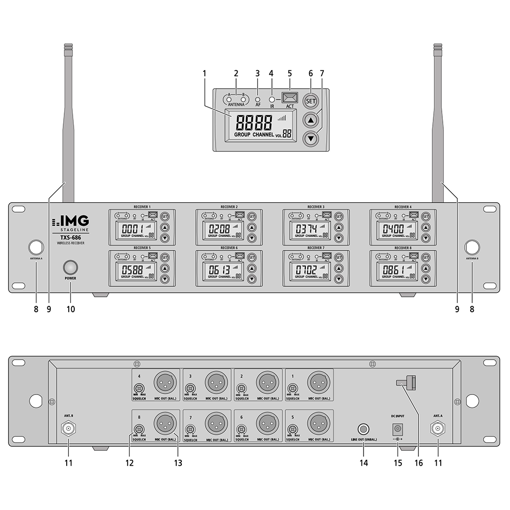 IMG Stageline TXS-686 8 Channel Wireless Receiver - main image