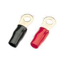 Set Of 4 Red/Black Gold Plated 16mm Ring Terminals 8mmø Cable