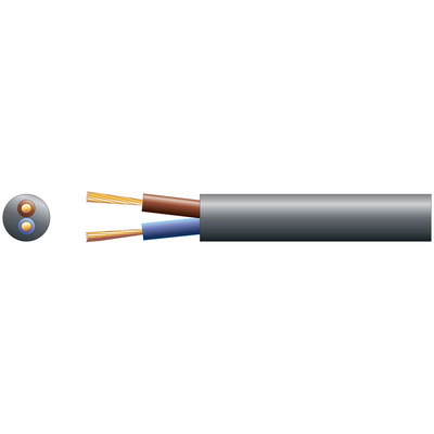 2 Core Round Mains PVC Cable 6A Black 100m