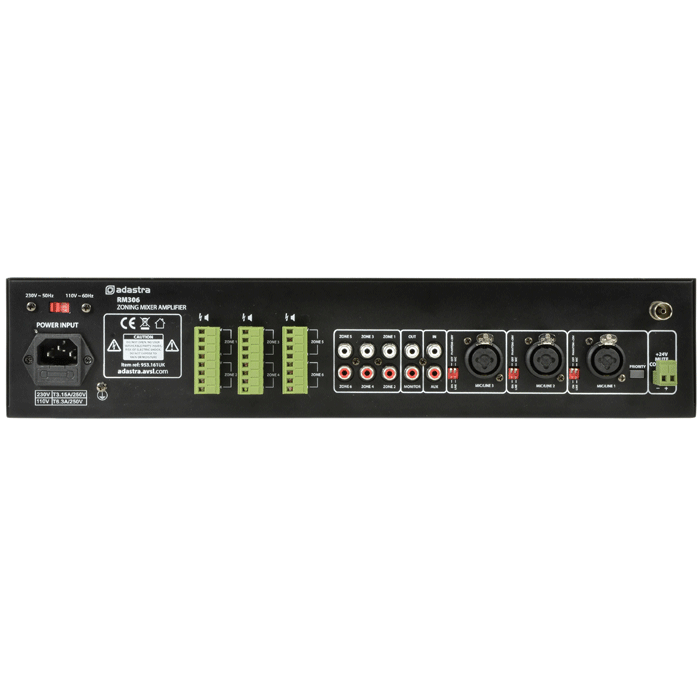 RM306 6 Zone Mixer Amplifier With USB/SD And Bluetooth Rear - main image