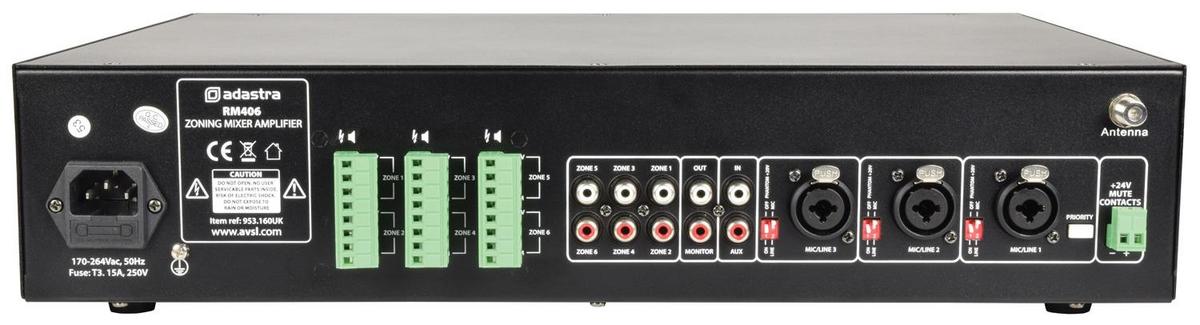 Adastra RM406 100V Mixer Amplifier 6 x 40W + USB/SD/FM/Bluetooth - main image