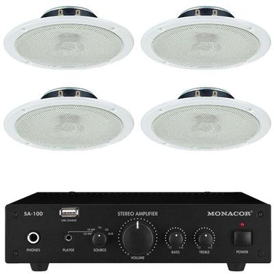 SA-100 Amplifier with 4 x Ceiling Speakers And Megadeal Logo