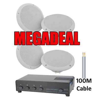 2 Pairs of 100W, 100m Cable & 4-Way Speaker Switch MEGADEAL