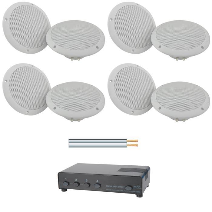 2 Pairs of 100W Ceiling Speakers, 100m Cable &amp; 4-Way Switch MEGADEAL  - main image
