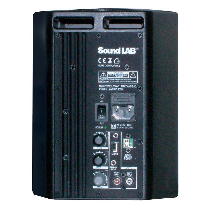 Soundlab Black 2 x 30 W 130 mm Powered Speakers With Mounting Brackets - main image