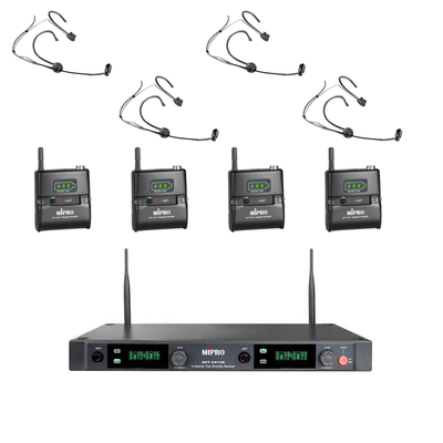 MIPRO Quad Wireless Microphone System With 4 X Headset Mics (Black)