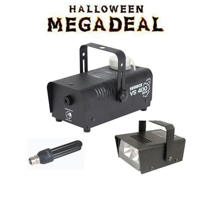 Halloween smoke machine, strobe and lighting megadeal pack