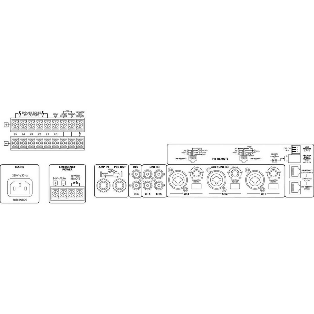 PA-1240 5-Zone Mono Mixing PA Power Amplifier 240WRMS - main image