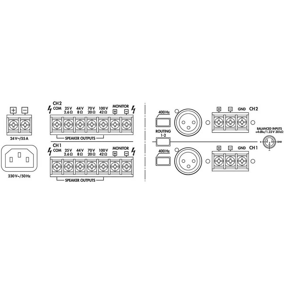 Monacor PA-2240 PA 2 x 240W Power Amplifier 25V/44V/75V/100V - main image