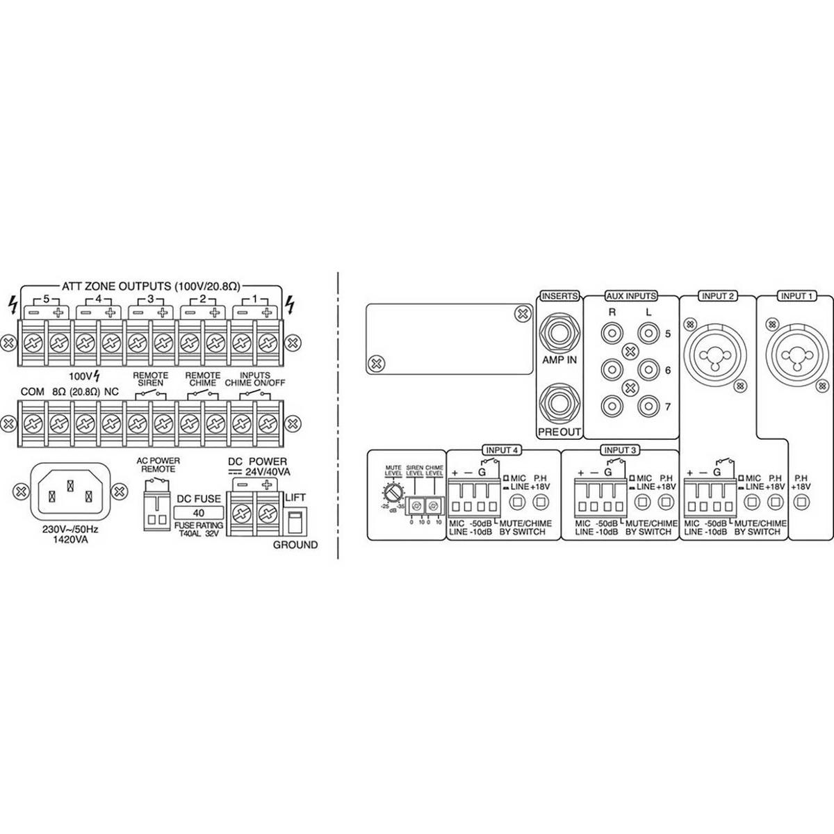 PA-5480 5-Zone Mono Mixing Power Amplifier 480WRMS - main image