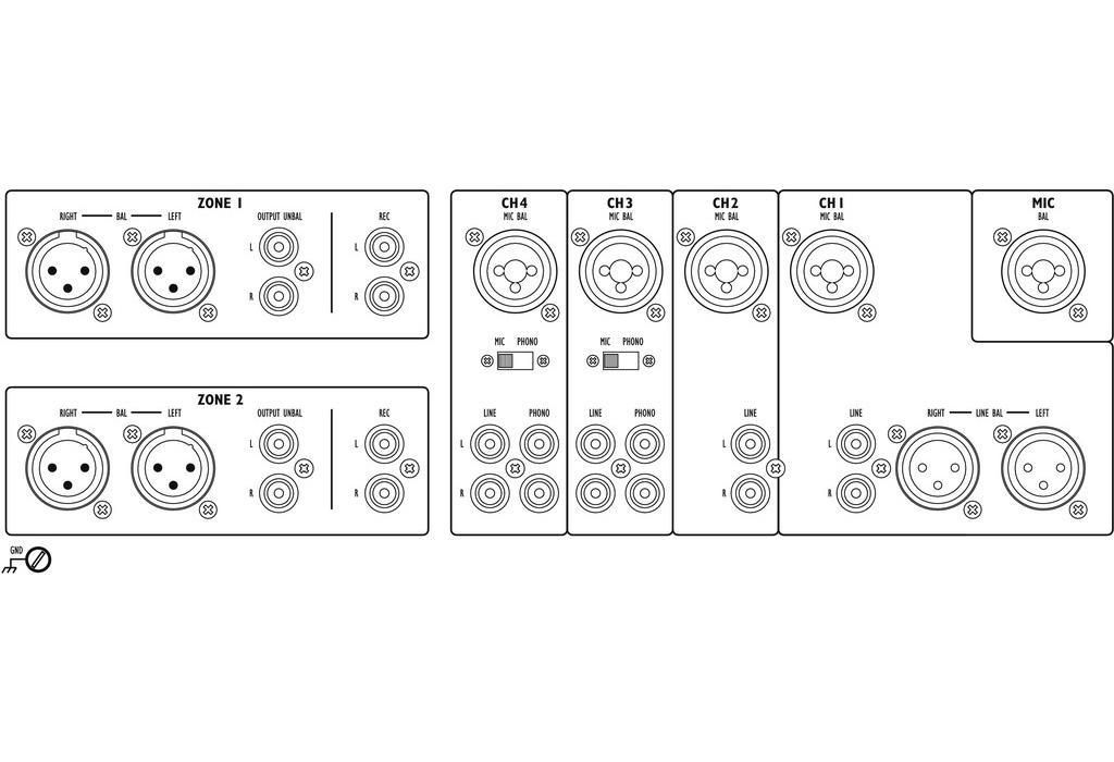 MPX-52PA 2-Zone PA Mixer - Rear View - main image
