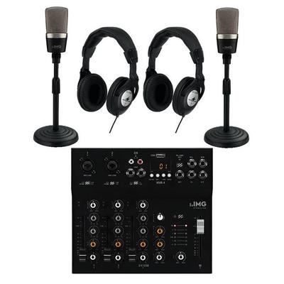 Dual Mic Podcast Kit with USB Mixer for Extra Input