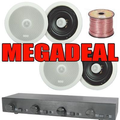 2 Or 4 Pairs Of 8" Ceiling Speaker, 4-Zone Volume Control & 100m Cable
