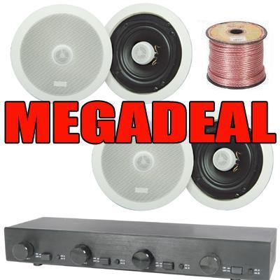 2 Or 4 Pairs Of 8' Ceiling Speaker, 4-Zone Volume Control & 100m Cable