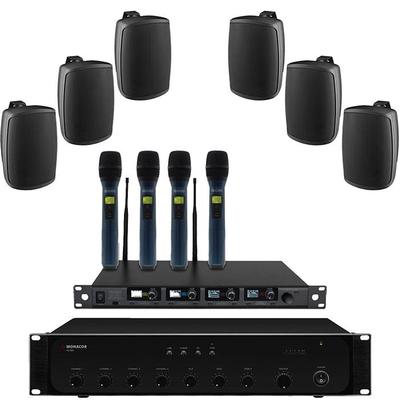 PA System With 6 Wall Mount Speakers And Quad Mic Set