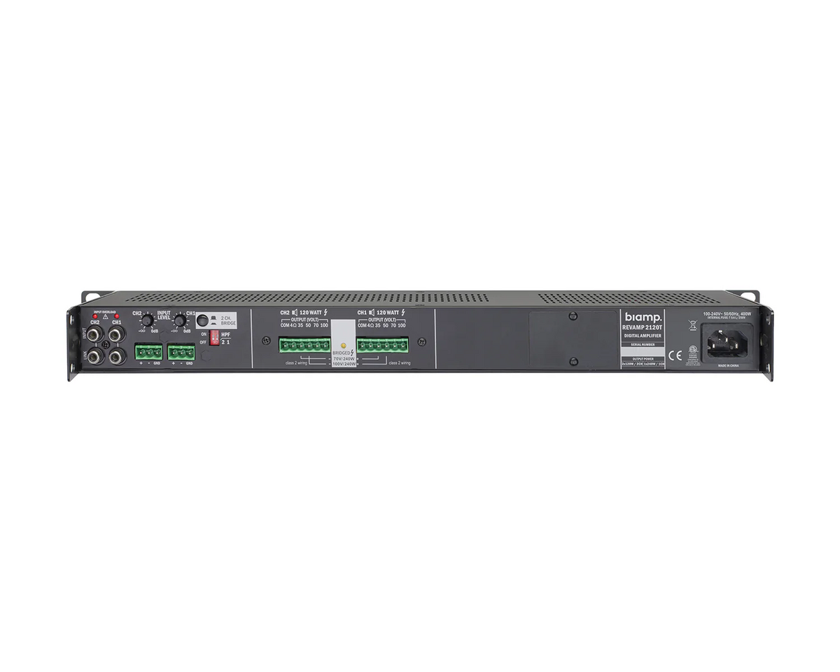 Biamp REVAMP2120T professional 1U commercial audio amplifier rear connection panel - main image