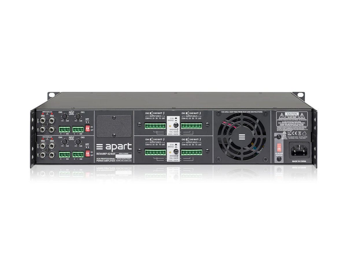 Rear panel inputs and speaker outputs on Biamp REVAMP4240T professional amplifier - main image