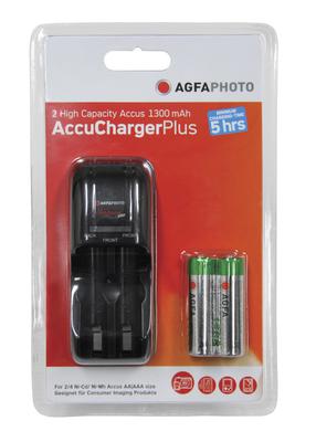 AGFA PHOTO AA/AAA Overnight Charger with 2 x 1300mAh AA NiMH Batteries.