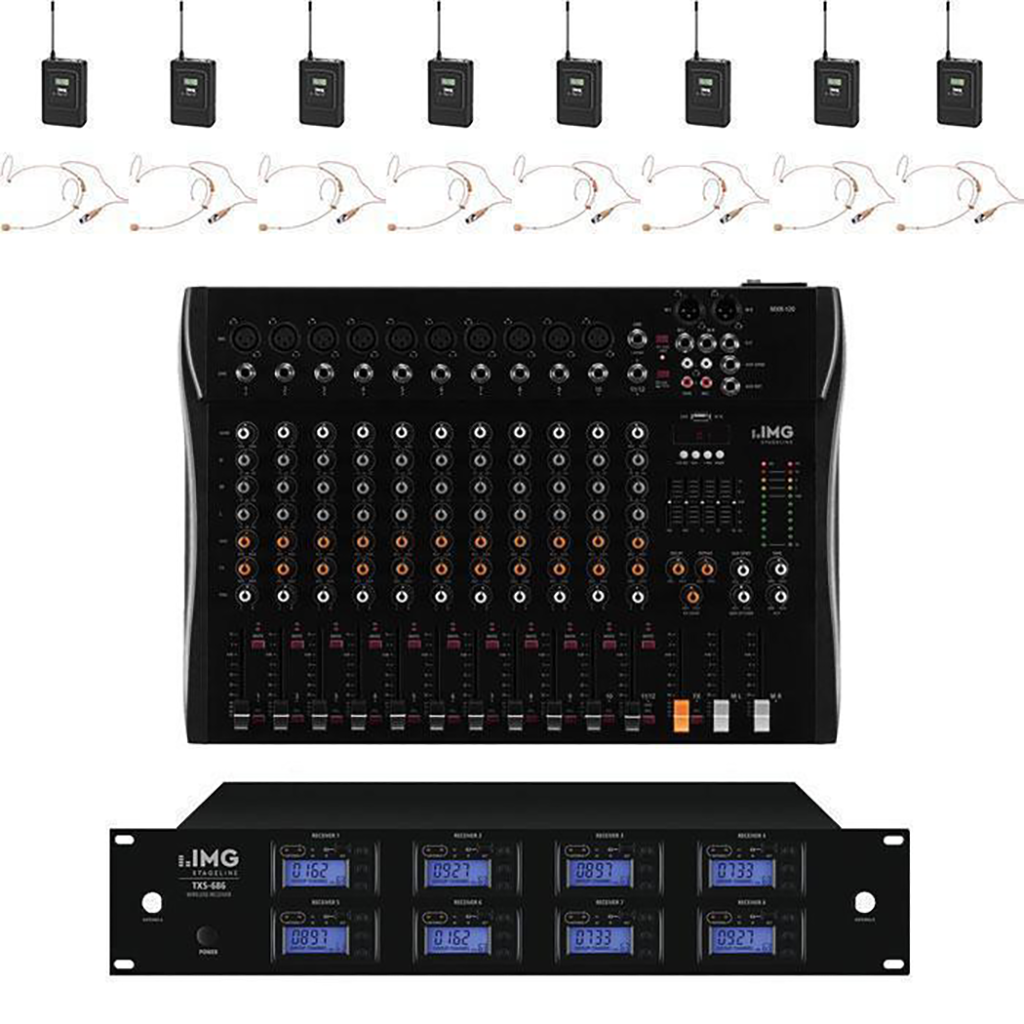 IMG Stageline 8 Wireless Headset Microphones with Mixer - Co-ordinated License - main image