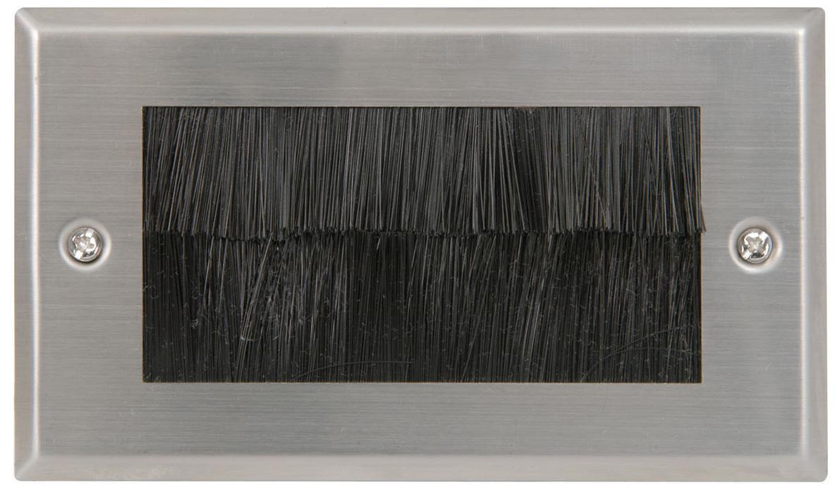 Double Gang Brush Wall Plate - Steel or White - main image