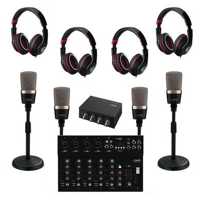 Quad Mic Podast Kit With USB Mixer For Extra Input