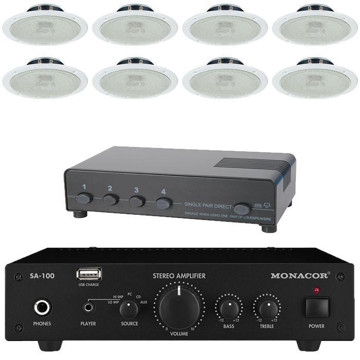 SA-100 Amplifier with 8 x Ceiling Speakers & Switch