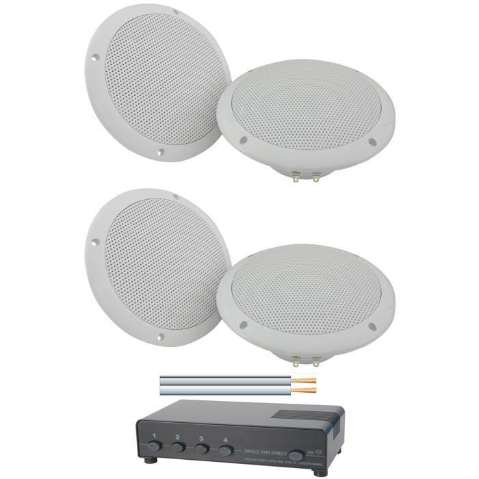 2 Pairs of 100W Ceiling Speakers, 100m Cable &amp; 4-Way Switch MEGADEAL  - main image