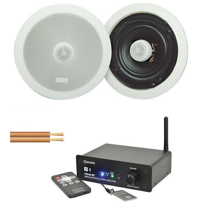 Pair of 5.25" Ceiling Speakers with Bluetooth Amplifier and Cable - main image