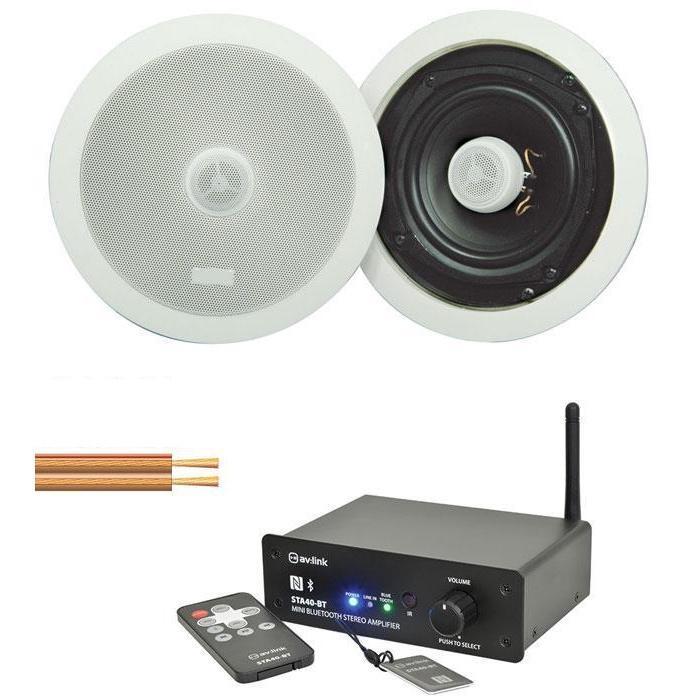 Pair of 5.25" Ceiling Speakers with Bluetooth Amplifier and Cable