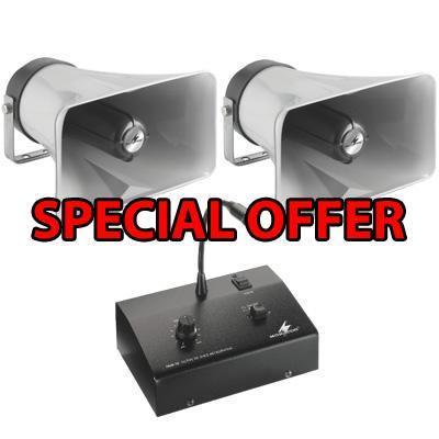 Forecourt PA System with 2 x Weatherproof Horn Speakers