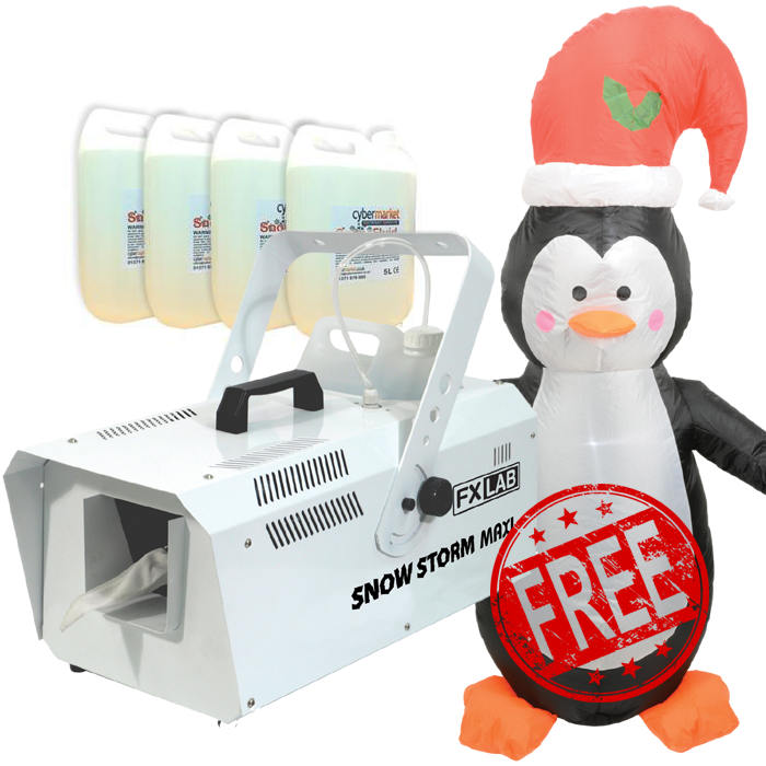Large Artificial Snow Machine with 20L of Fluid Free 4ft Penguin