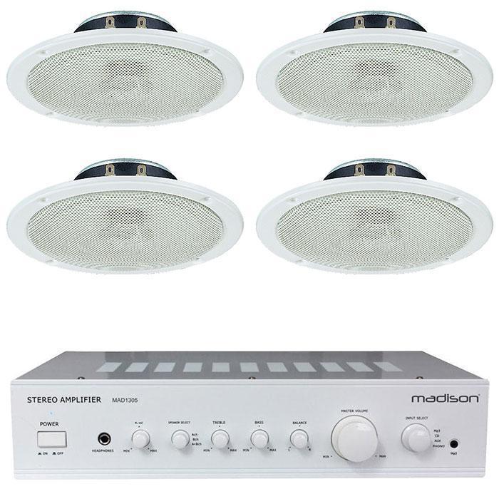 Madison Amplifier With 4 X Ceiling Speakers With 100m Cable Black