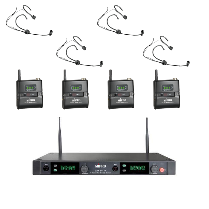 MIPRO Quad Wireless Microphone System With 4 X Headset Mics (Black) - main image